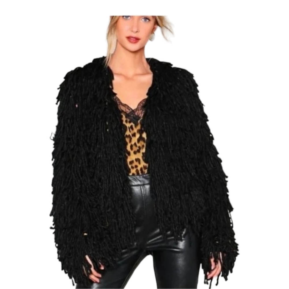 Worn once black shaggy nasty gal cardigan